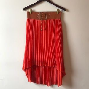 Pleated High Low Midi Skirt